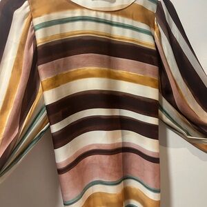 Zara Brown and Blue Boxy Blouse with Peter Pan Collar